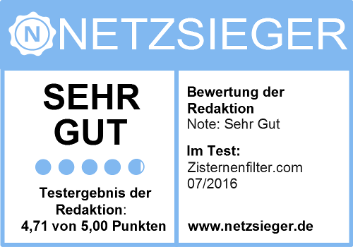 Testergebnis Zisternenfilter.com Sehr Gut Netzsieger.de